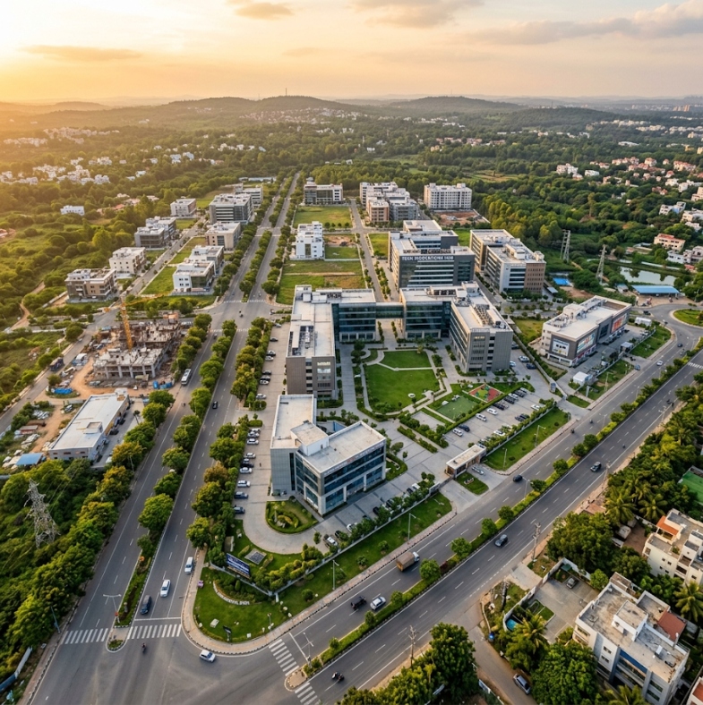 Aerial view of the commercial property